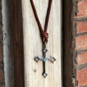 Gothic Medieval Cross Necklace - Bronze on Leather Cord by Forged By Fire — view 2 of 3