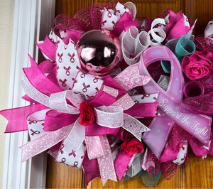 Breast Cancer Awareness | Pink Ribbon Door Decor | Support the Fight | Gift for Survivor or Fighter detail view by Bouge