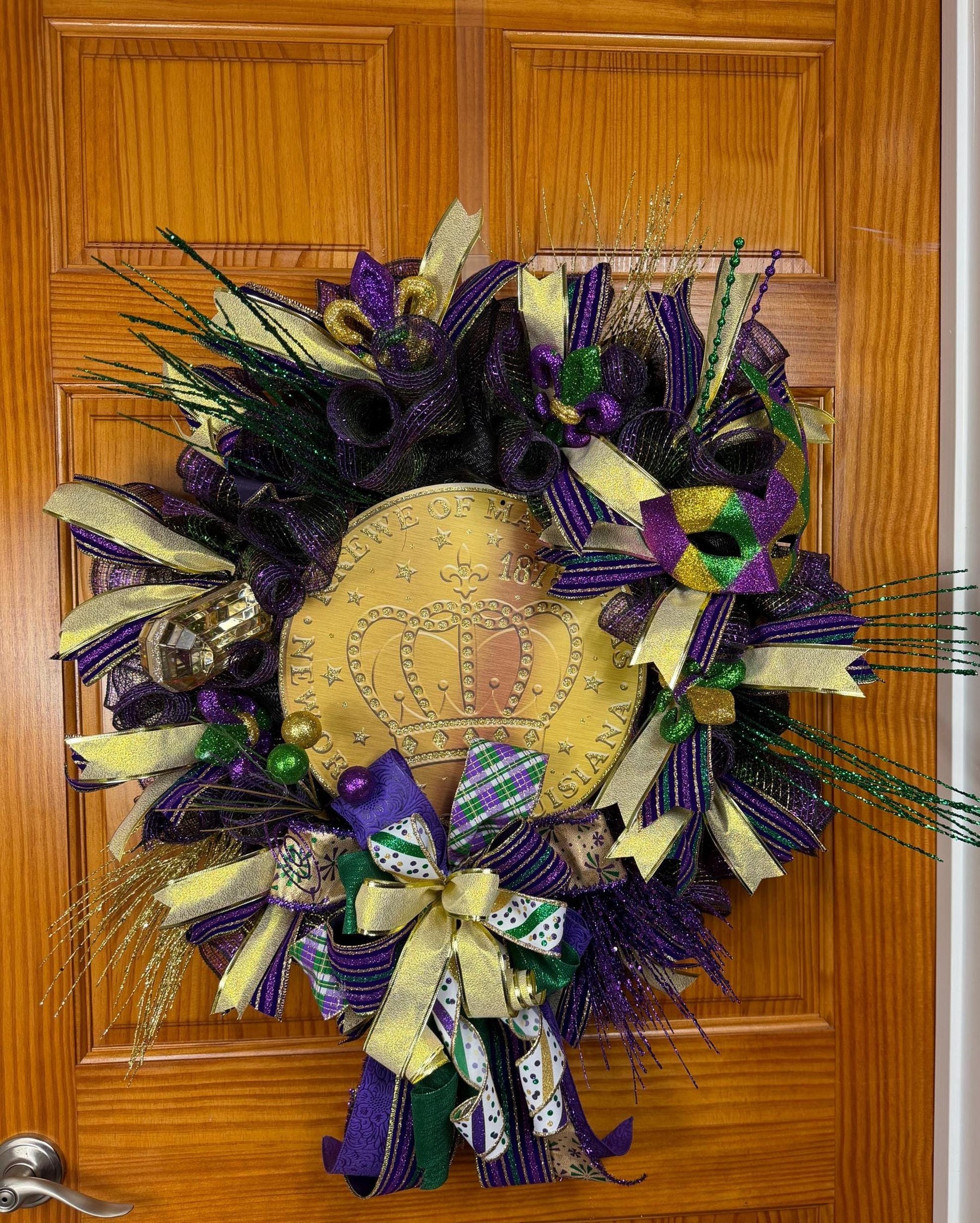 Mardi Gras Wreath | Purple, Green & Gold Door Decor by Bouge Creations, view 3