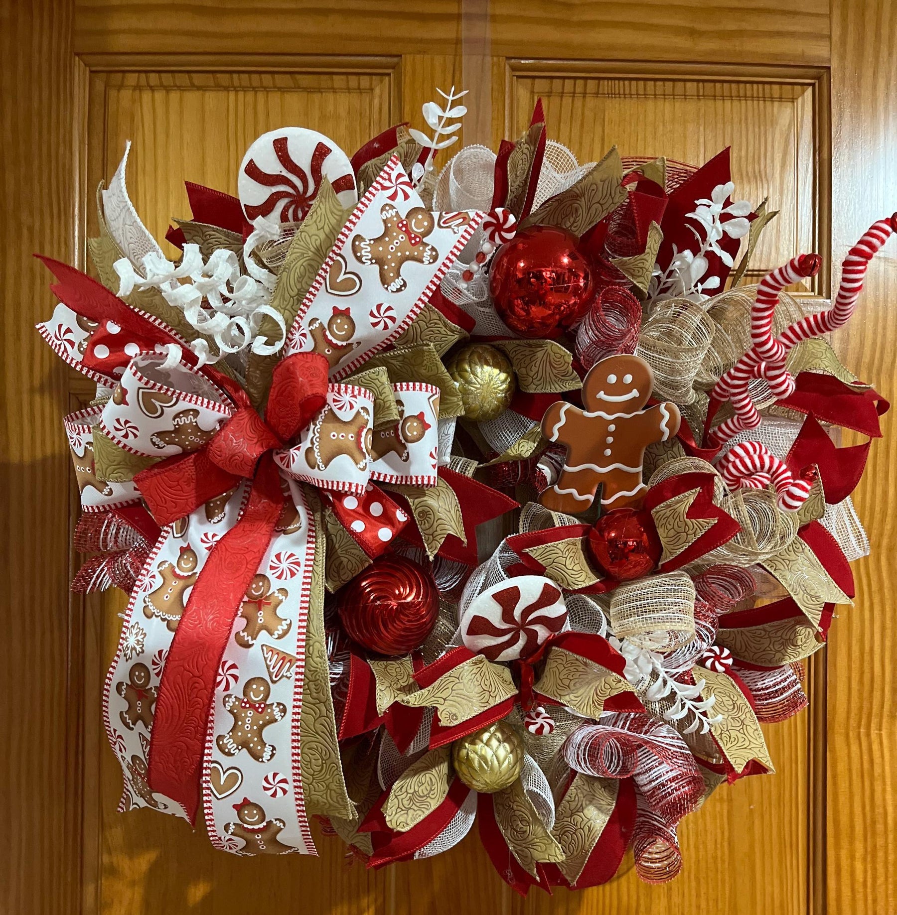 Gingerbread Man Christmas Wreath | Peppermint Door Decor by Bouge Creations, view 3