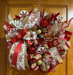 Gingerbread Man Christmas Wreath | Peppermint Door Decor by Bouge Creations, view 3