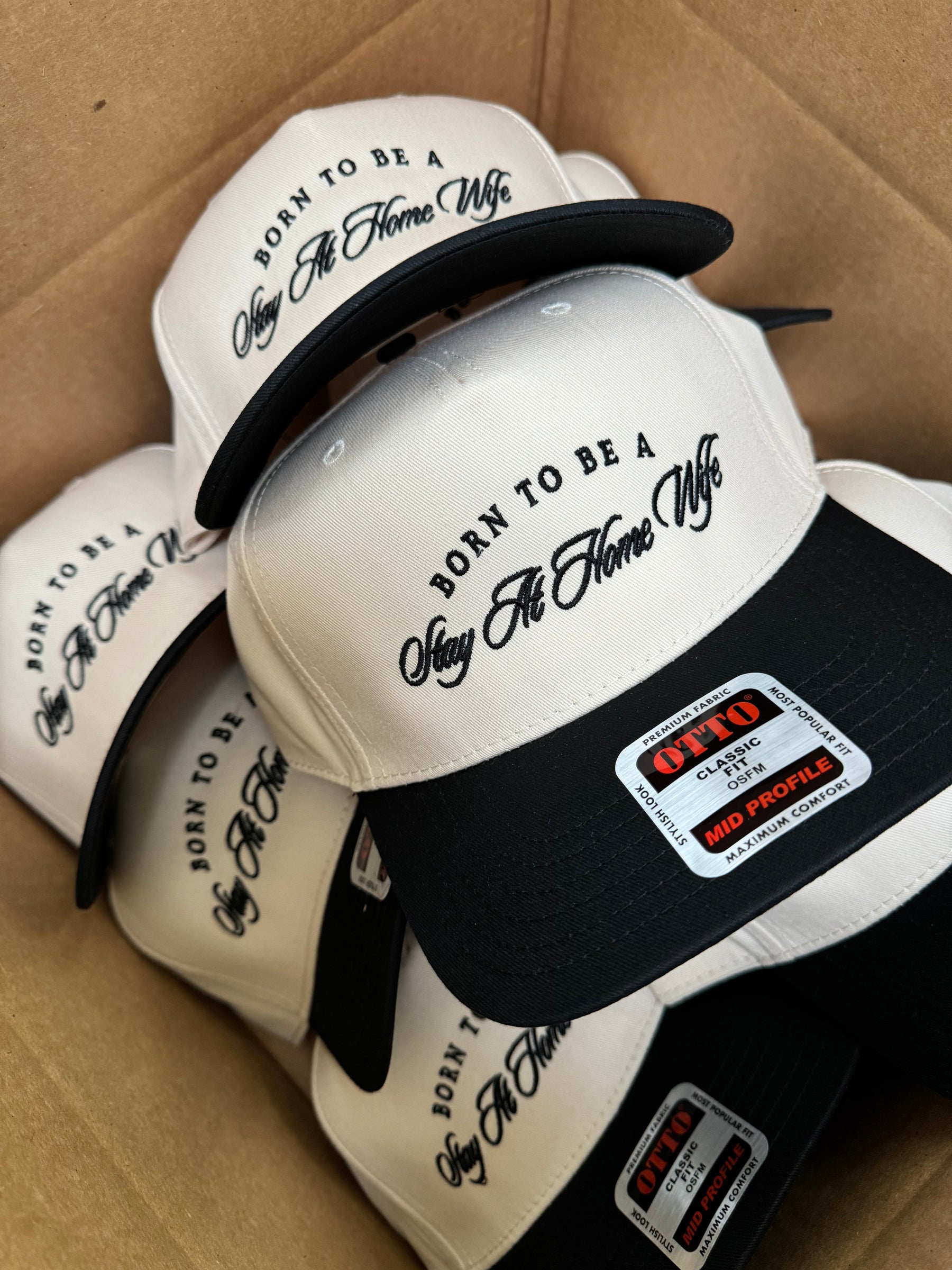 Born To Be A Stay At Home Wife - Black Vintage Trucker Hat detail view by KenzKustomz