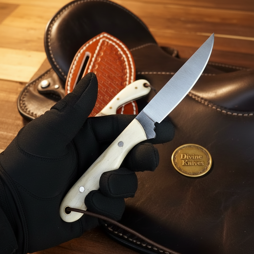 Camel Bone Bird and Trout Knife by Divine Knives, product view 2