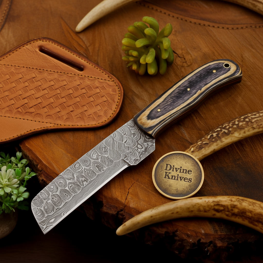 Dual-Tone Pakkawood Bone Bull Cutter with Stacked Handle Design by Divine Knives