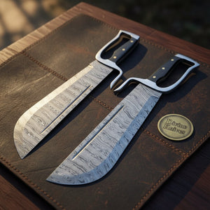 Wing Chun Butterfly Swords with Wood Grain Damascus Blades detail view by Divine Knives
