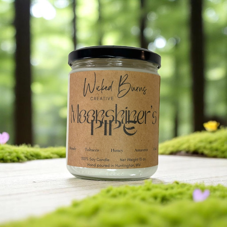Moonshiner’s Pipe tobacco, brandy and oak soy candle
