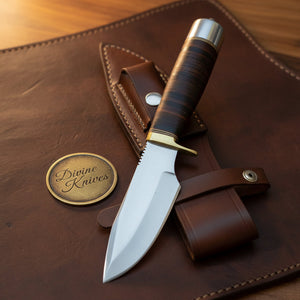 Classic Randall-Style Camp Knife with Stacked Leather Sheath