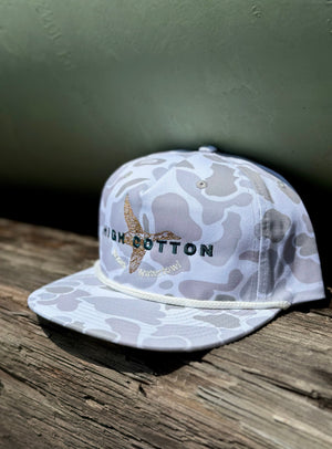 Detail view of Old School Duck Camo Hat by High Cotton Hat Co