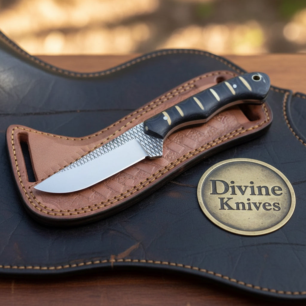Black Infused Resin Rasp Cowboy Knife by Divine Knives