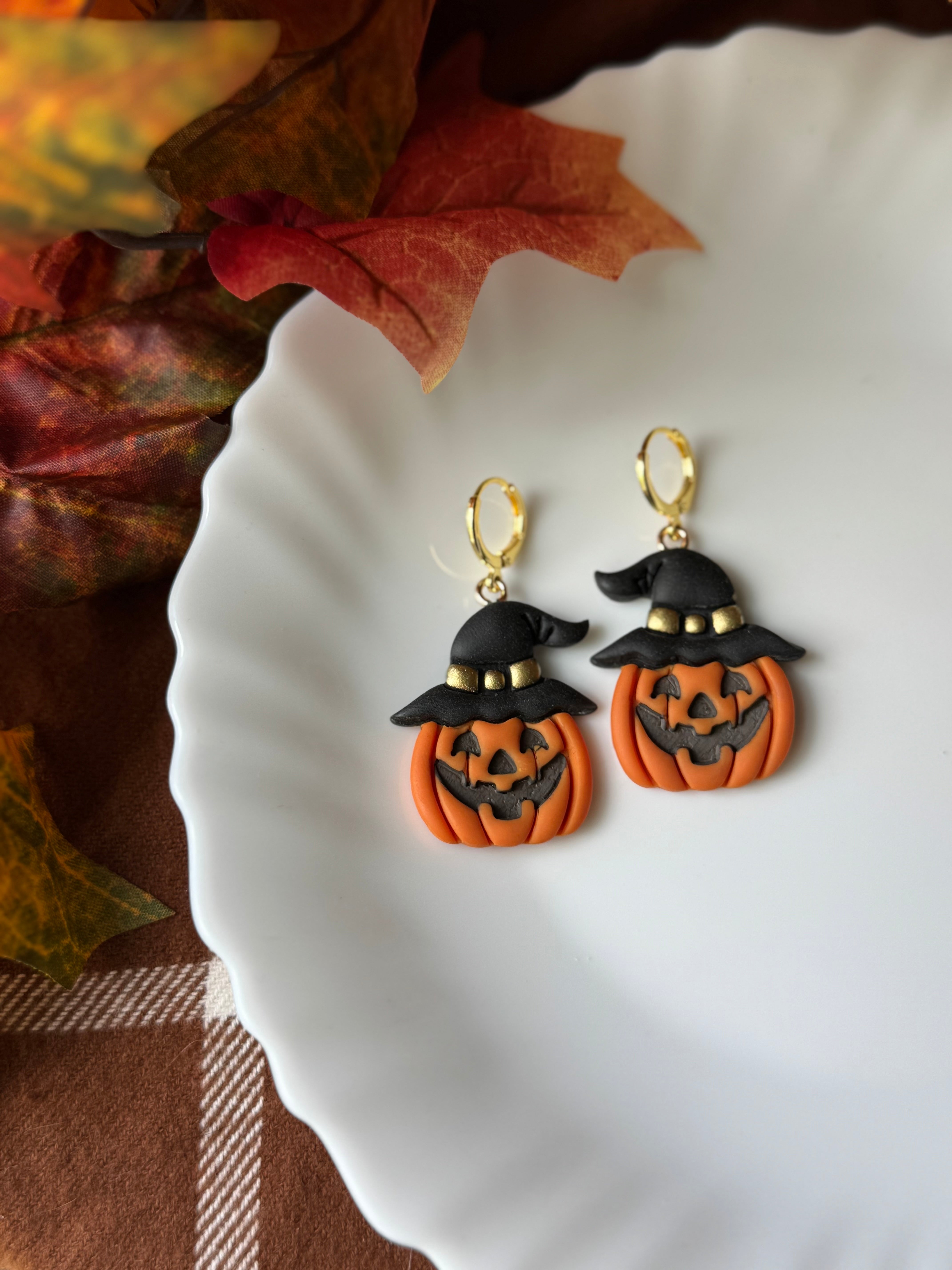 Bewitched Pumpkin handmade polymer clay earrings by Shop Something Earthy — view 1 of 2