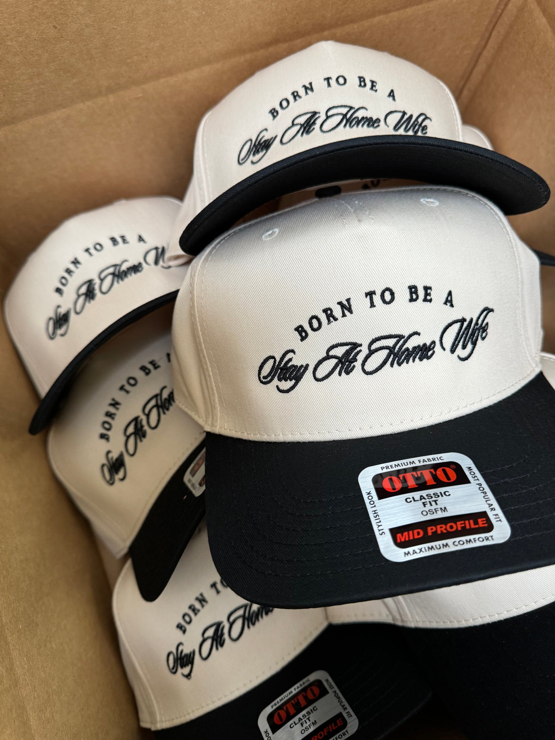 Born To Be A Stay At Home Wife - Black Vintage Trucker Hat detail view by KenzKustomz
