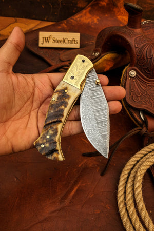 Stagline Damascus Folder by JW SteelCrafts