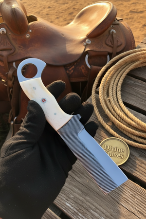 Rasp Steel Bone Bull Cutter with File Texture and Ring Handle by Divine Knives