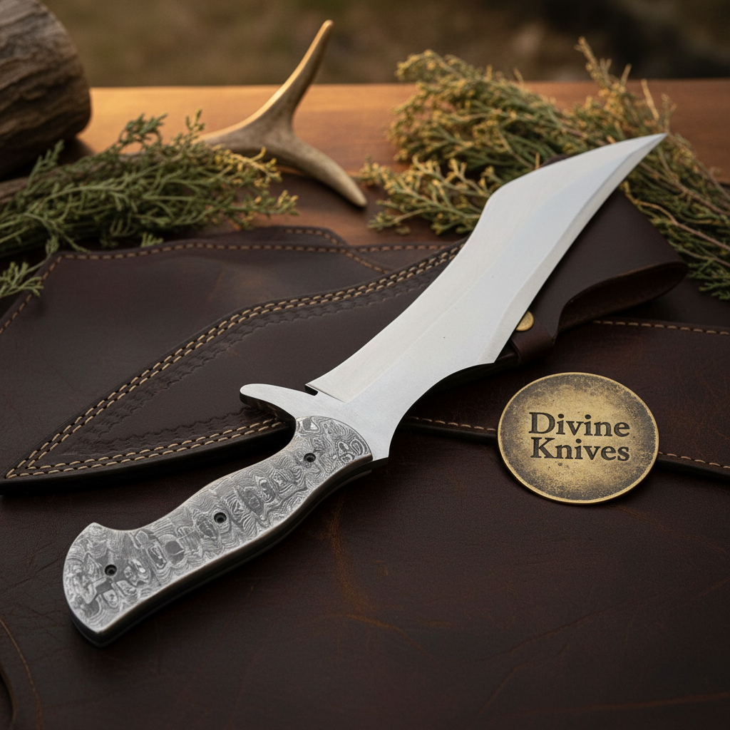 Marbled Micarta Handle Recurve Bowie Knife product detail, view 2