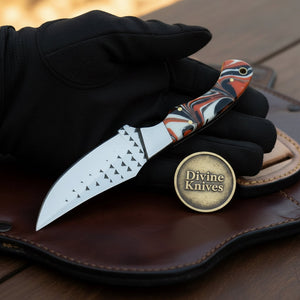 Orange Marble Resin Cowboy Belt Knife with product detail, view 2