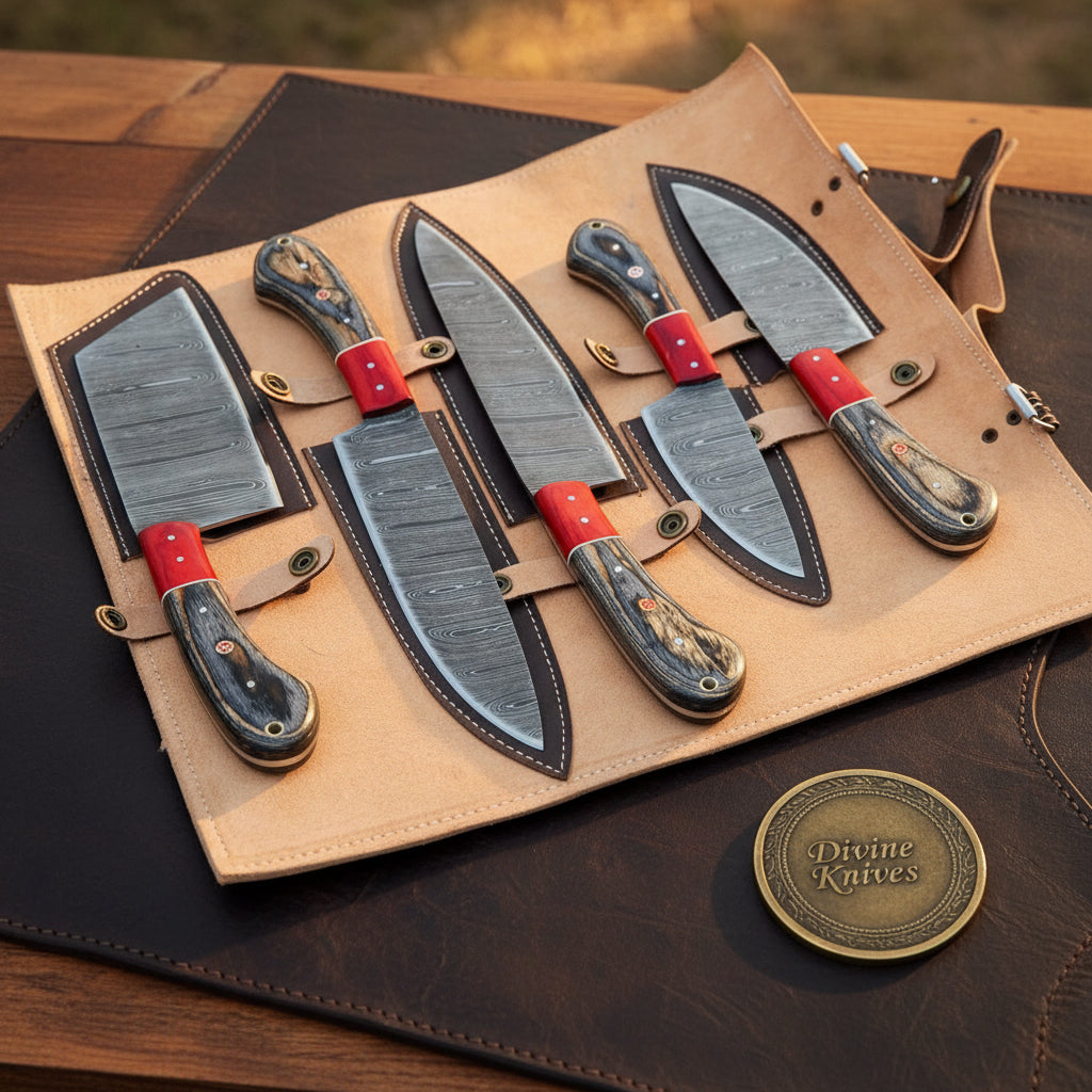 Gray Crimson Vortex Chef Knife Set with by Divine Knives