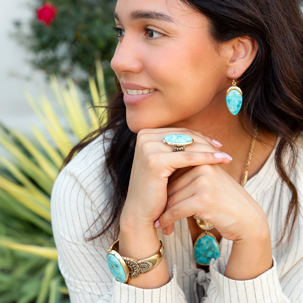 Agave Turquoise and Bronze Statement Cuff Bracelet detail view by Barse Jewelry