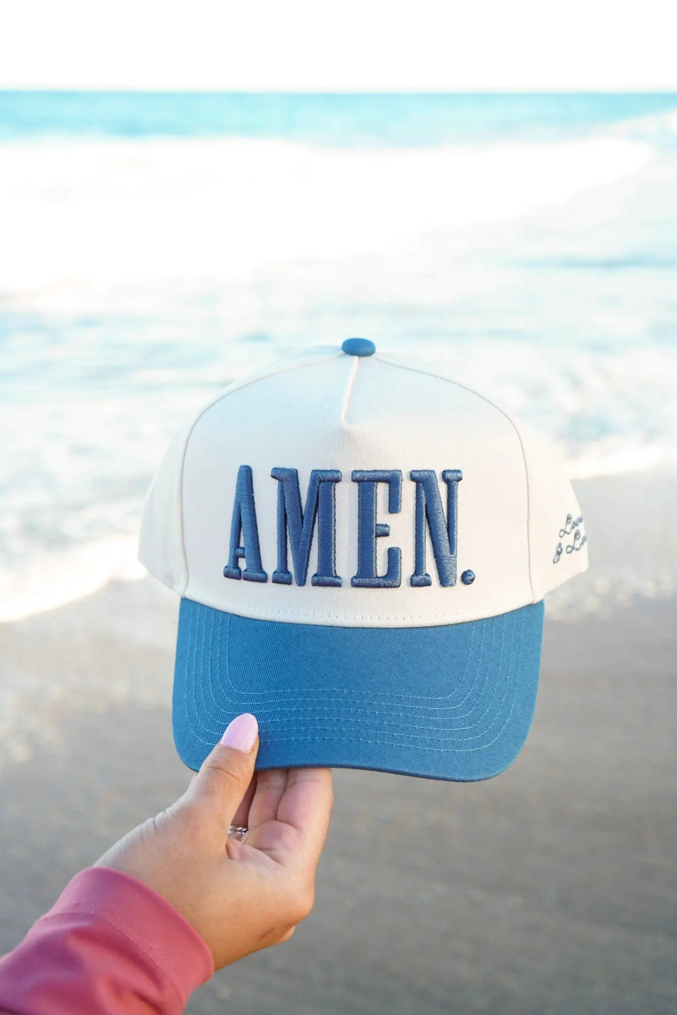 AMEN. - Slate Blue Vintage Trucker Hat by KenzKustomz, Southern lifestyle apparel main product photo