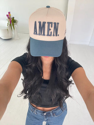 AMEN. - Slate Blue Vintage Trucker Hat by KenzKustomz, Southern lifestyle apparel detail photo 6