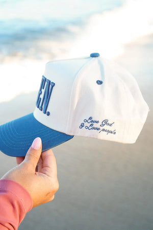 AMEN. - Slate Blue Vintage Trucker Hat by KenzKustomz, Southern lifestyle apparel detail photo 9