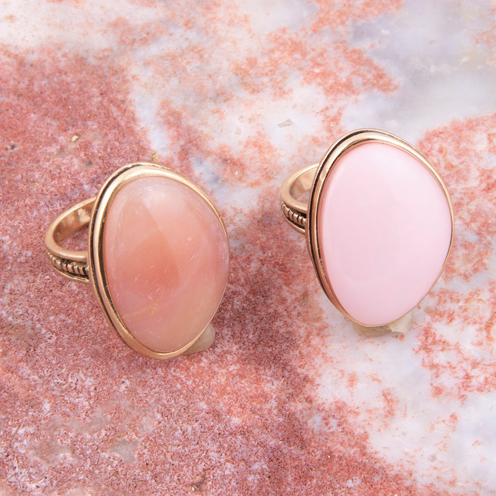 Pink Opal Golden Statement Ring detail view by Barse Jewelry