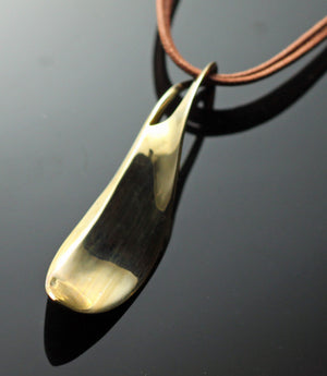 Bronze Wave Pendant on Leather Cord by Anisa Jewelry