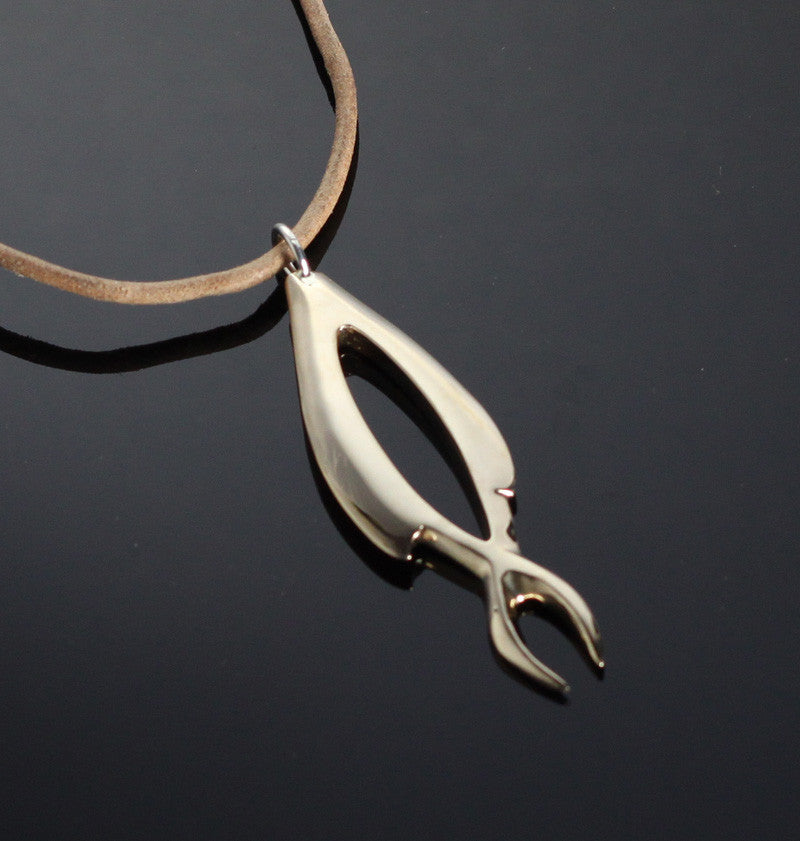 Bronze Open Fish Pendant on Leather Cord by Anisa Jewelry