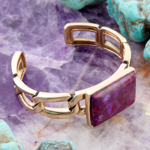 Purple Turquoise Golden Cuff Bracelet detail view by Barse Jewelry