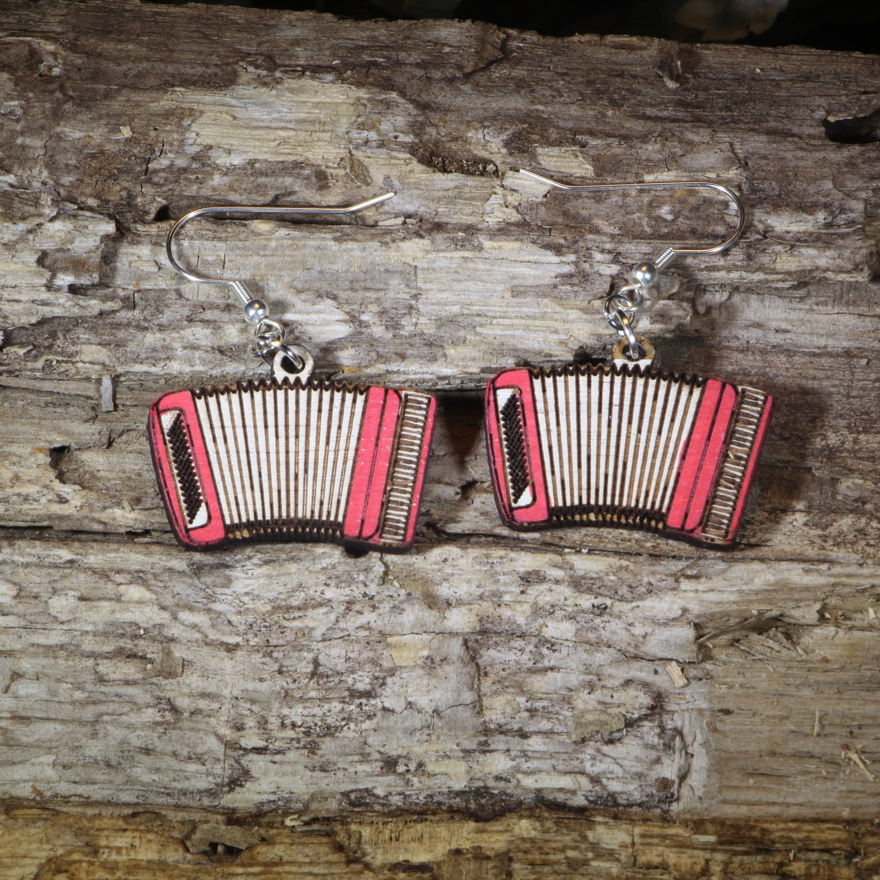 Accordion Wooden Dangle Earrings | Musician Instrument Jewelry