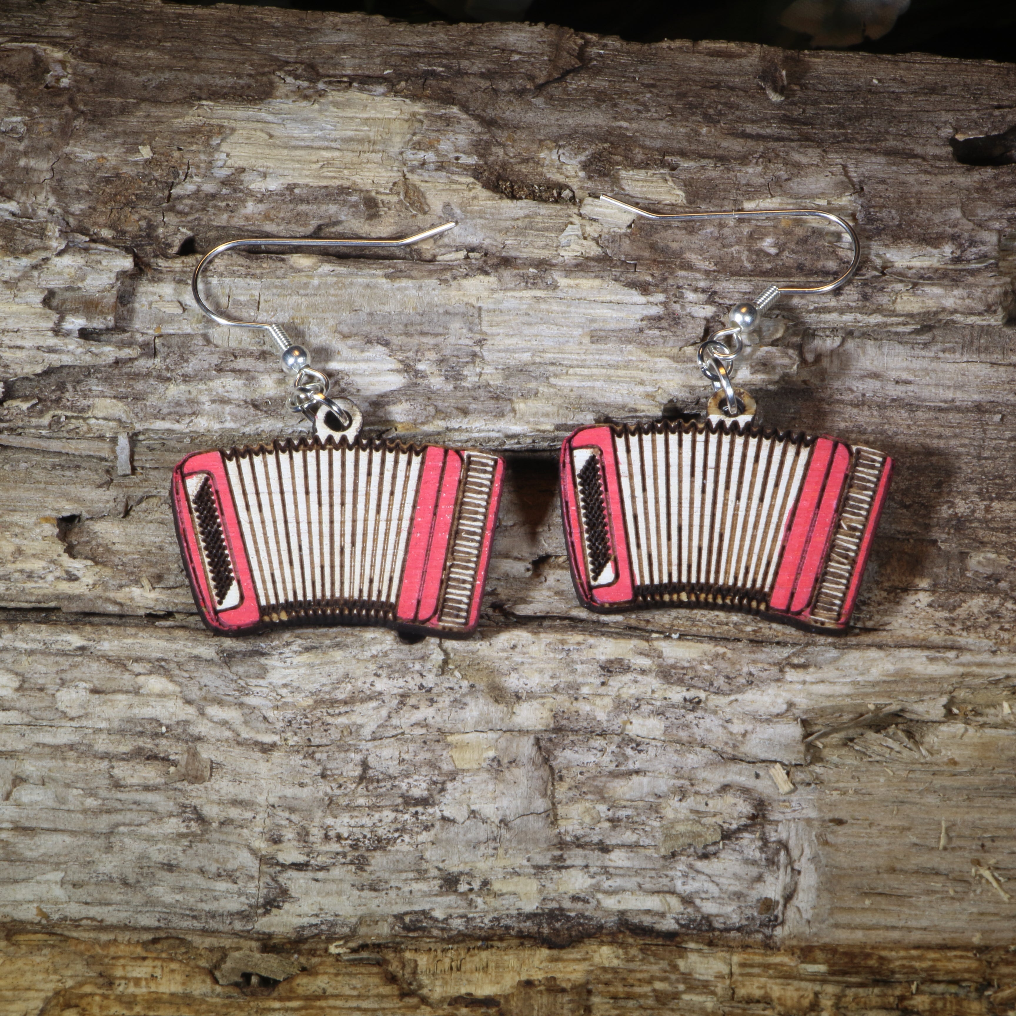 Accordion Wooden Dangle Earrings | Musician Instrument Jewelry by Cate's Concepts, LLC