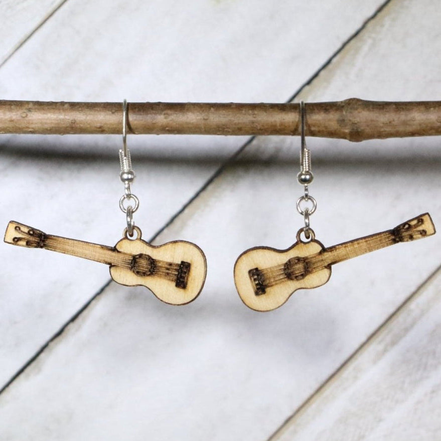 Acoustic Guitar Wooden Earrings | Musician Guitar Jewelry by Cate's Concepts, LLC, handmade jewelry main product photo
