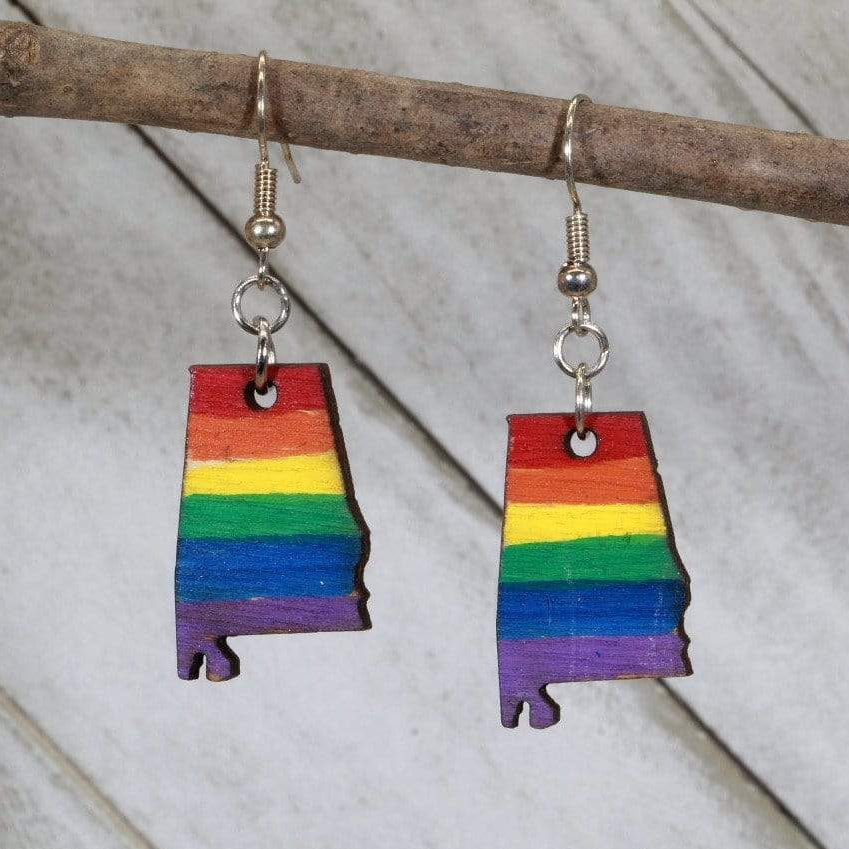Alabama Pride Wooden Dangle Earrings | LGBTQ State Jewelry by Cate's Concepts, LLC
