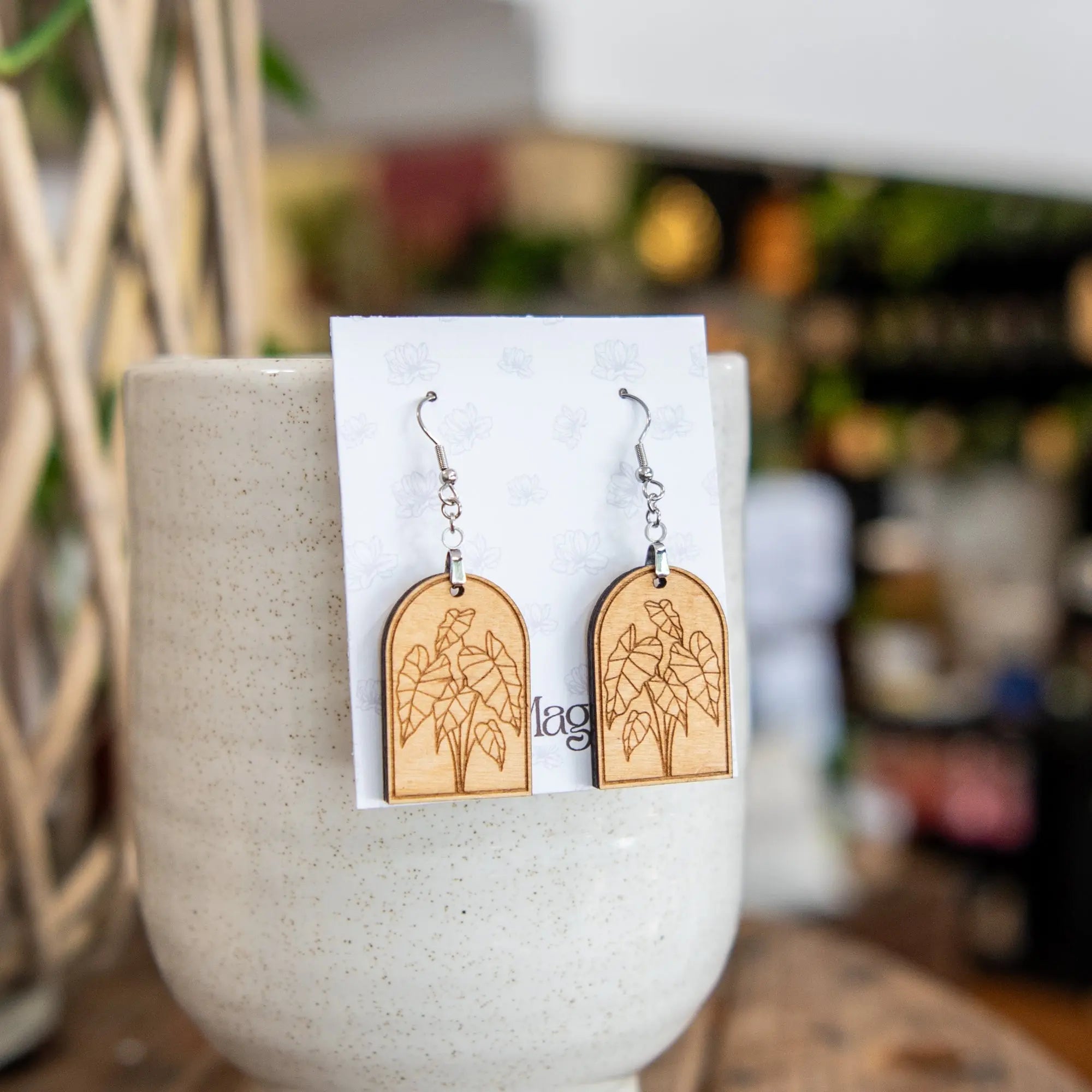 Alocasia Arched Earrings by Still Magnolia, handmade jewelry detail photo 2