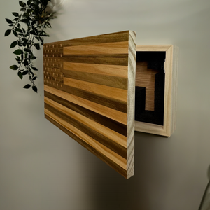 American Flag Hidden Gun Storage Decorative & Secure Wall-Mounted Concealed Gun Cabinet (Natural) by Bellewood Designs, Southern home decor detail photo 2