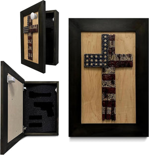American Flag Cross Decorative Wall-Mounted Secure Gun Cabinet by Bellewood Designs, Southern home decor main product photo
