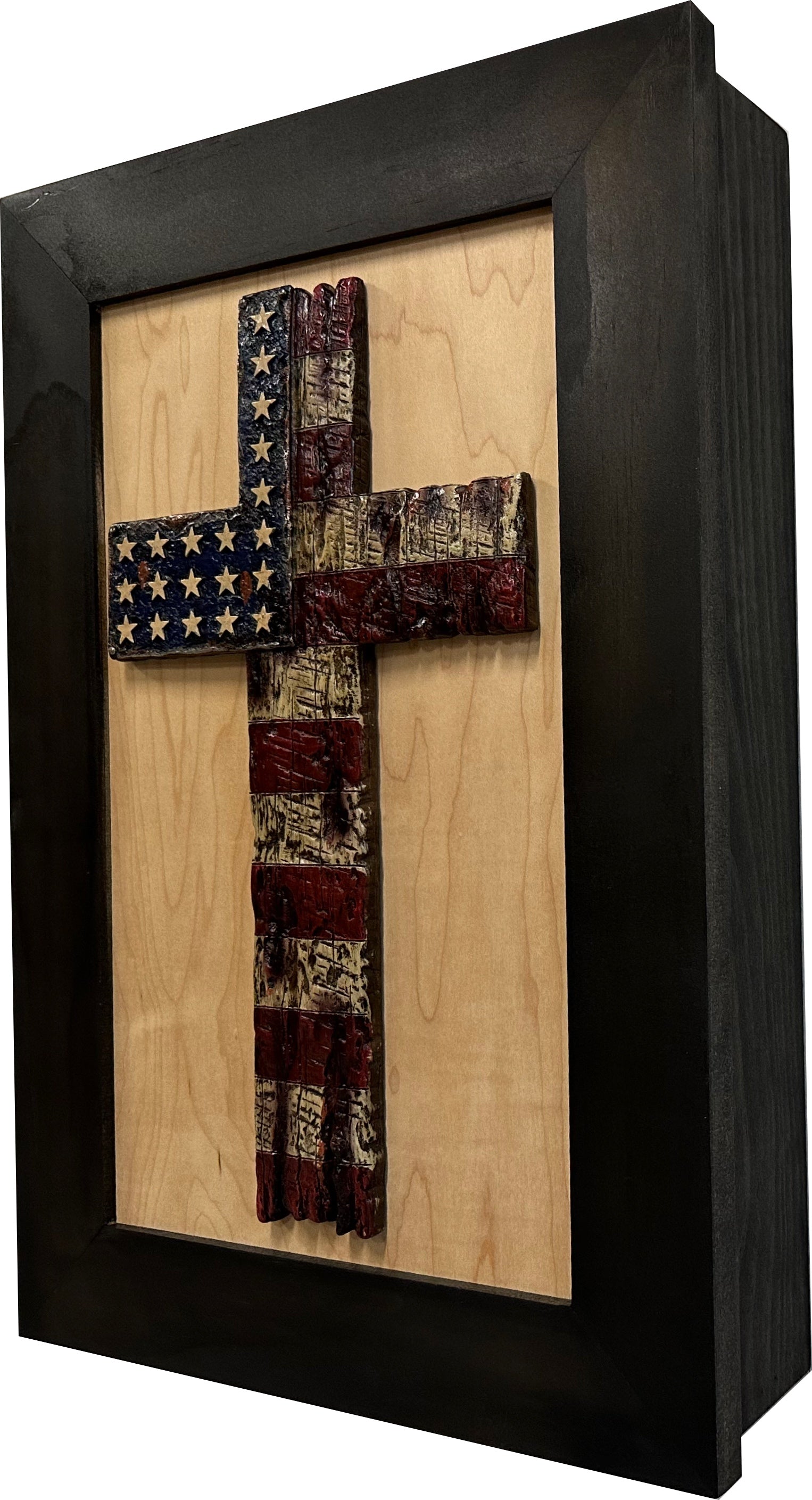 American Flag Cross Decorative Wall-Mounted Secure Gun Cabinet by Bellewood Designs, Southern home decor detail photo 15