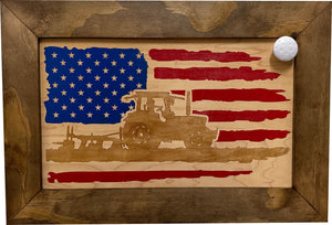 Locking Gun Cabinet Wall Mounted with American Flag and Farmer Patriotic Decorative Front by Bellewood Designs, Southern home decor detail photo 3