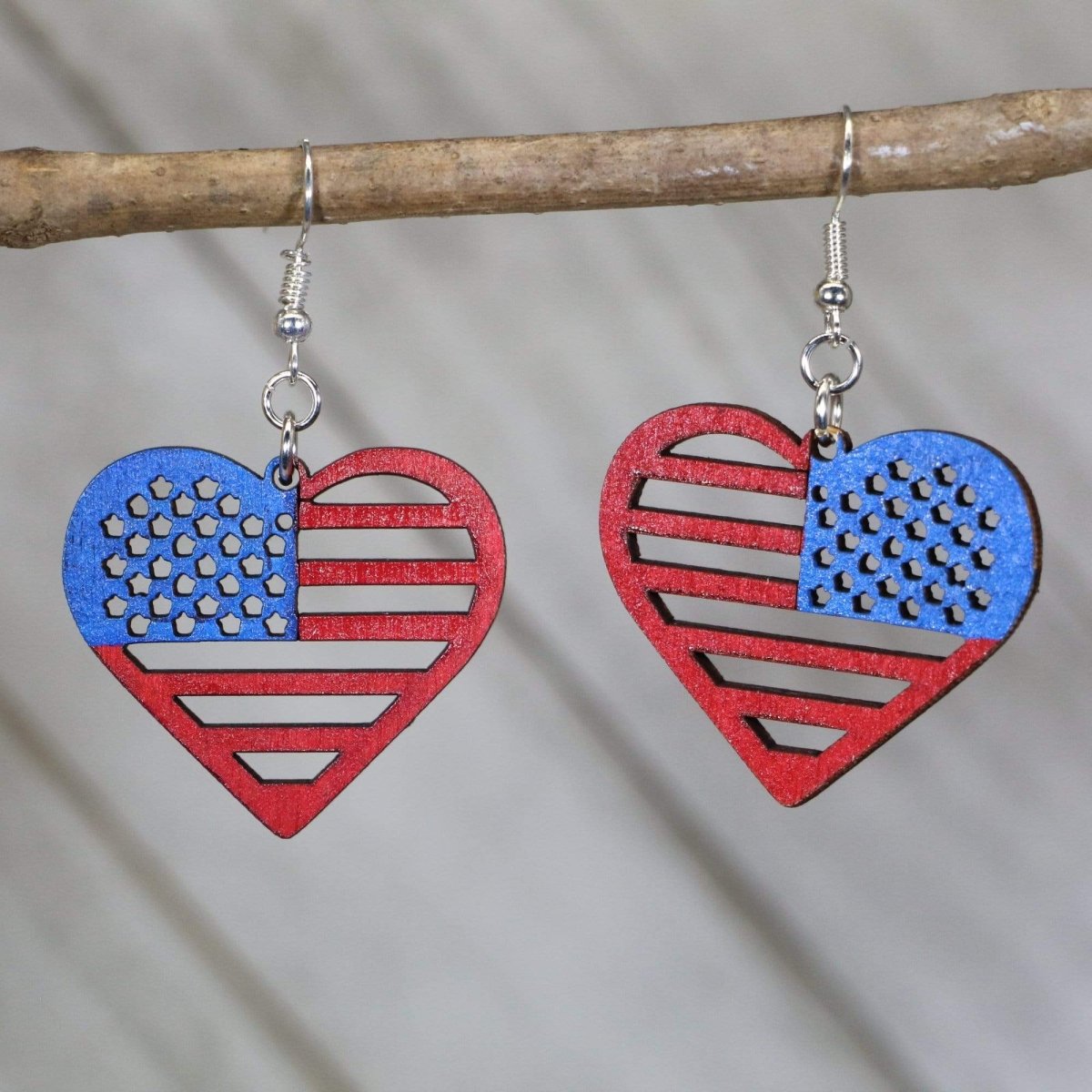 American Flag Heart Wooden Earrings | USA Patriotic Jewelry by Cate's Concepts, LLC