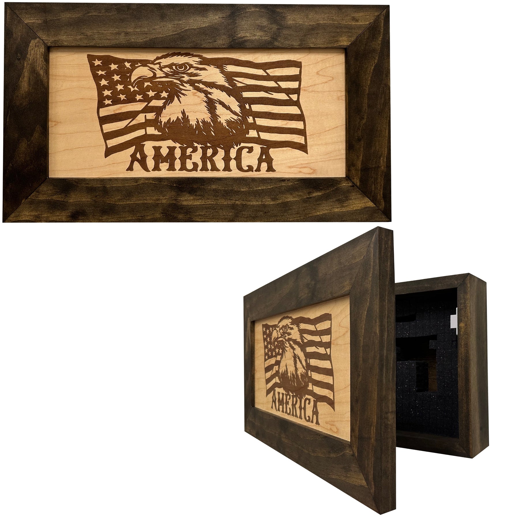 American Flag with Bald Eagle Patriotic Decorative Wall-Mounted Secure Gun Cabinet by Bellewood Designs, Southern home decor main product photo