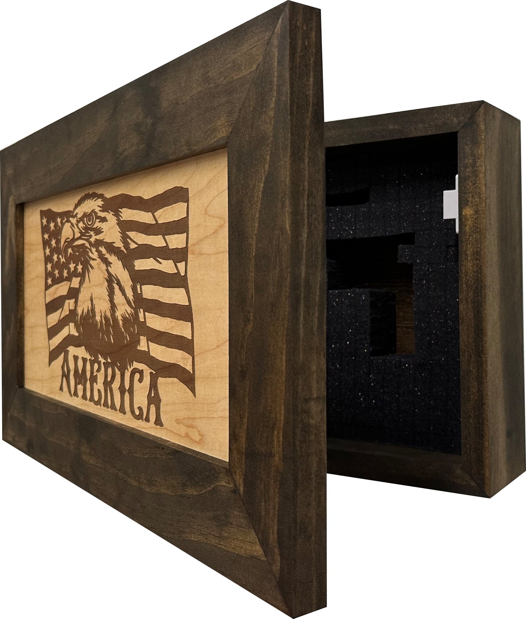 American Flag with Bald Eagle Patriotic Decorative Wall-Mounted Secure Gun Cabinet by Bellewood Designs, Southern home decor detail photo 5