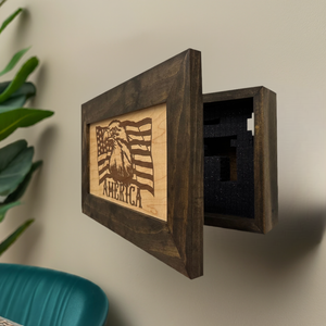 American Flag with Bald Eagle Patriotic Decorative Wall-Mounted Secure Gun Cabinet by Bellewood Designs, Southern home decor detail photo 2