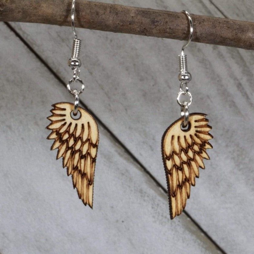 Angel Wing Wooden Dangle Earrings | Feathered Spiritual Jewelry