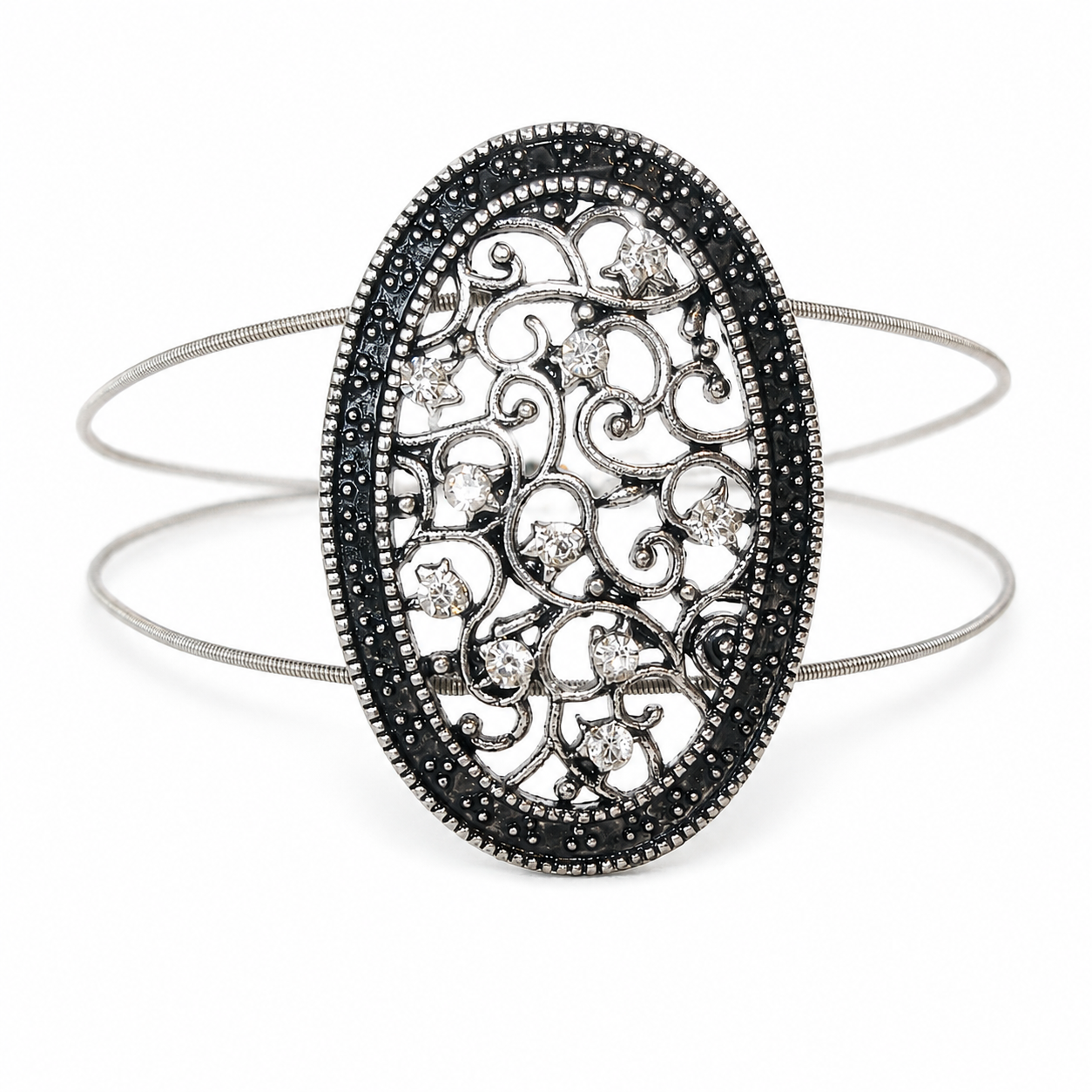 Silver Filigree Oval Guitar String Bracelet by N Harmony Jewelry, handmade jewelry detail photo 3
