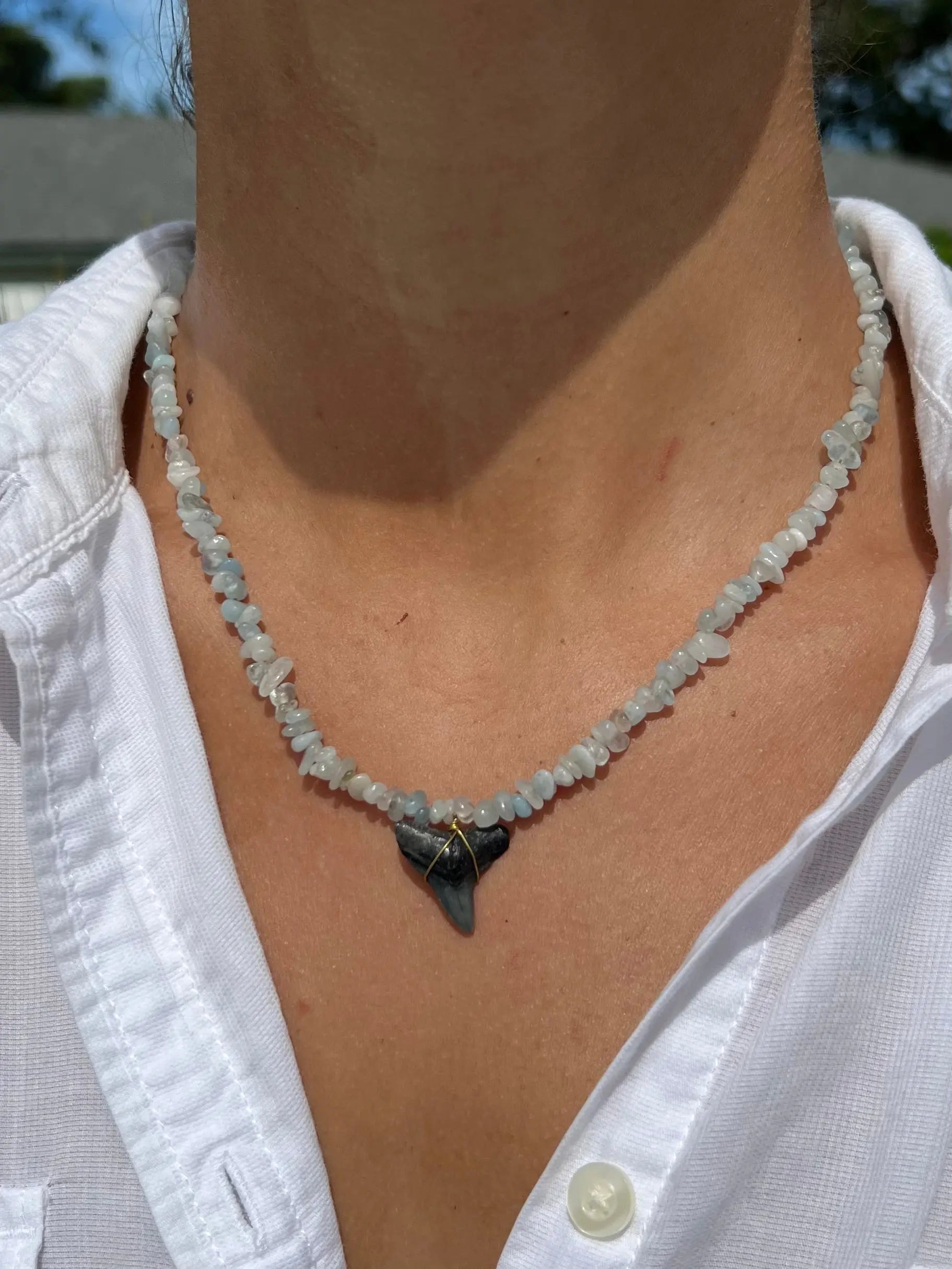 Aquamarine Shark Tooth Necklace by HALT, handmade jewelry main product photo