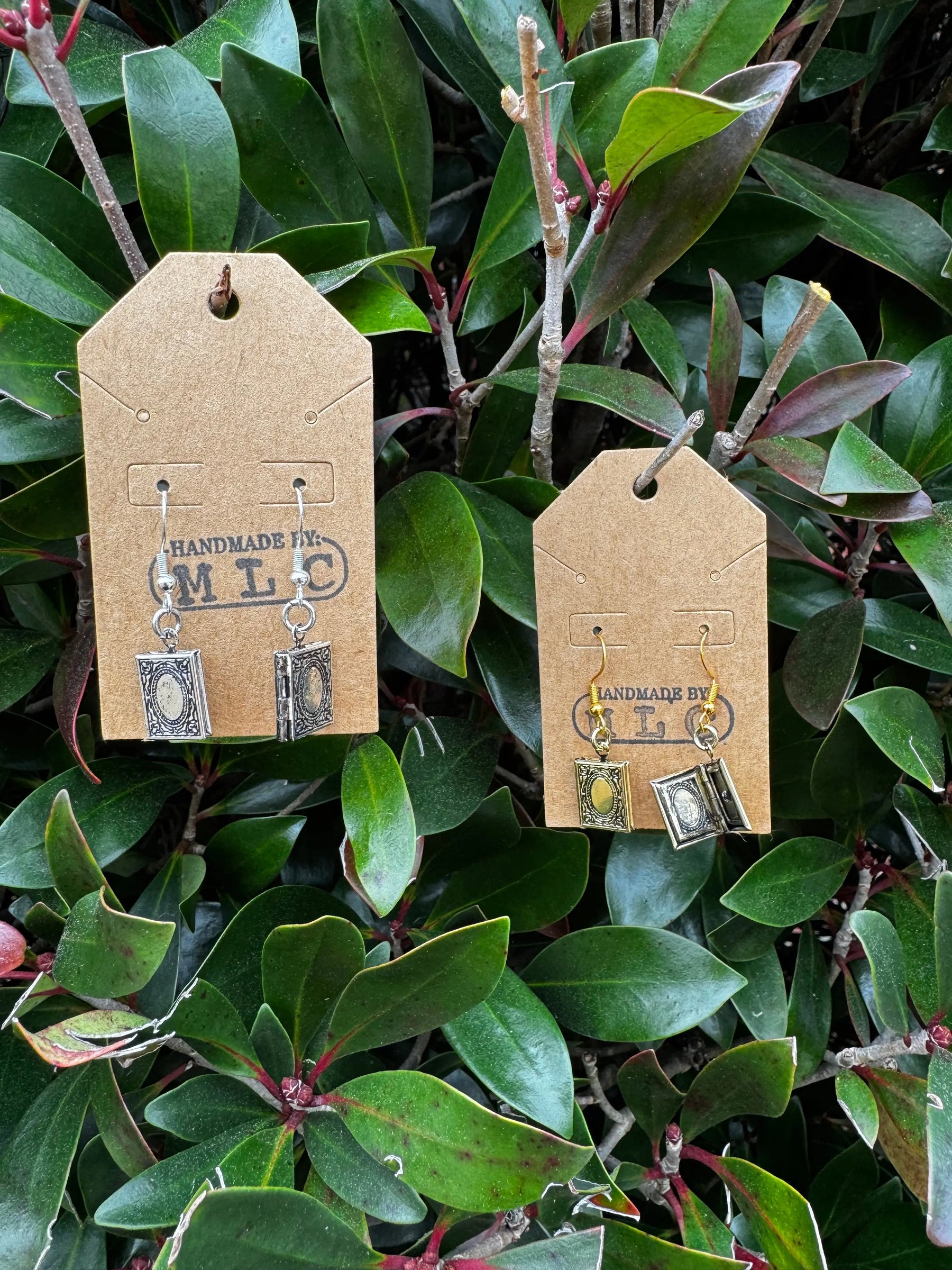 Arcane Tomes Locket Earrings | Book Lover Fantasy Jewelry Gift by Mushroom Lady Co, handmade jewelry main product photo