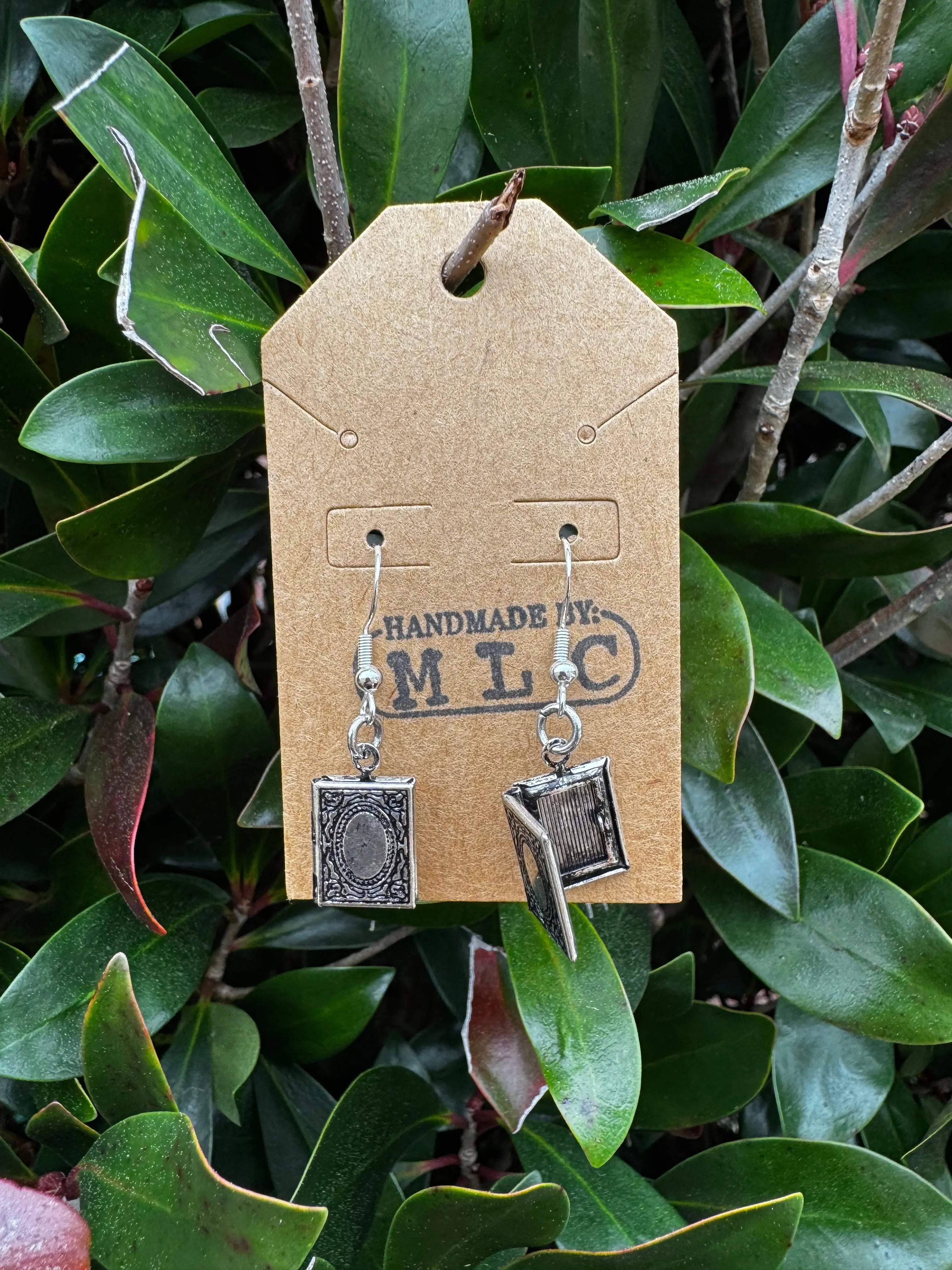 Arcane Tomes Locket Earrings | Book Lover Fantasy Jewelry Gift by Mushroom Lady Co, handmade jewelry detail photo 2
