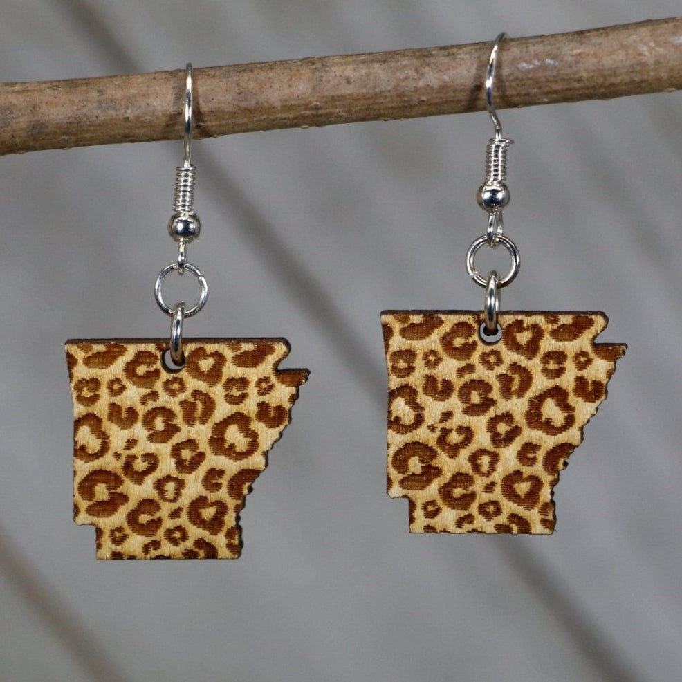 Arkansas Leopard Wooden Dangle Earrings | State Pride Jewelry by Cate's Concepts, LLC