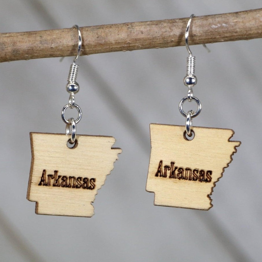 Arkansas State Wooden Dangle Earrings | State Pride Jewelry by Cate's Concepts, LLC