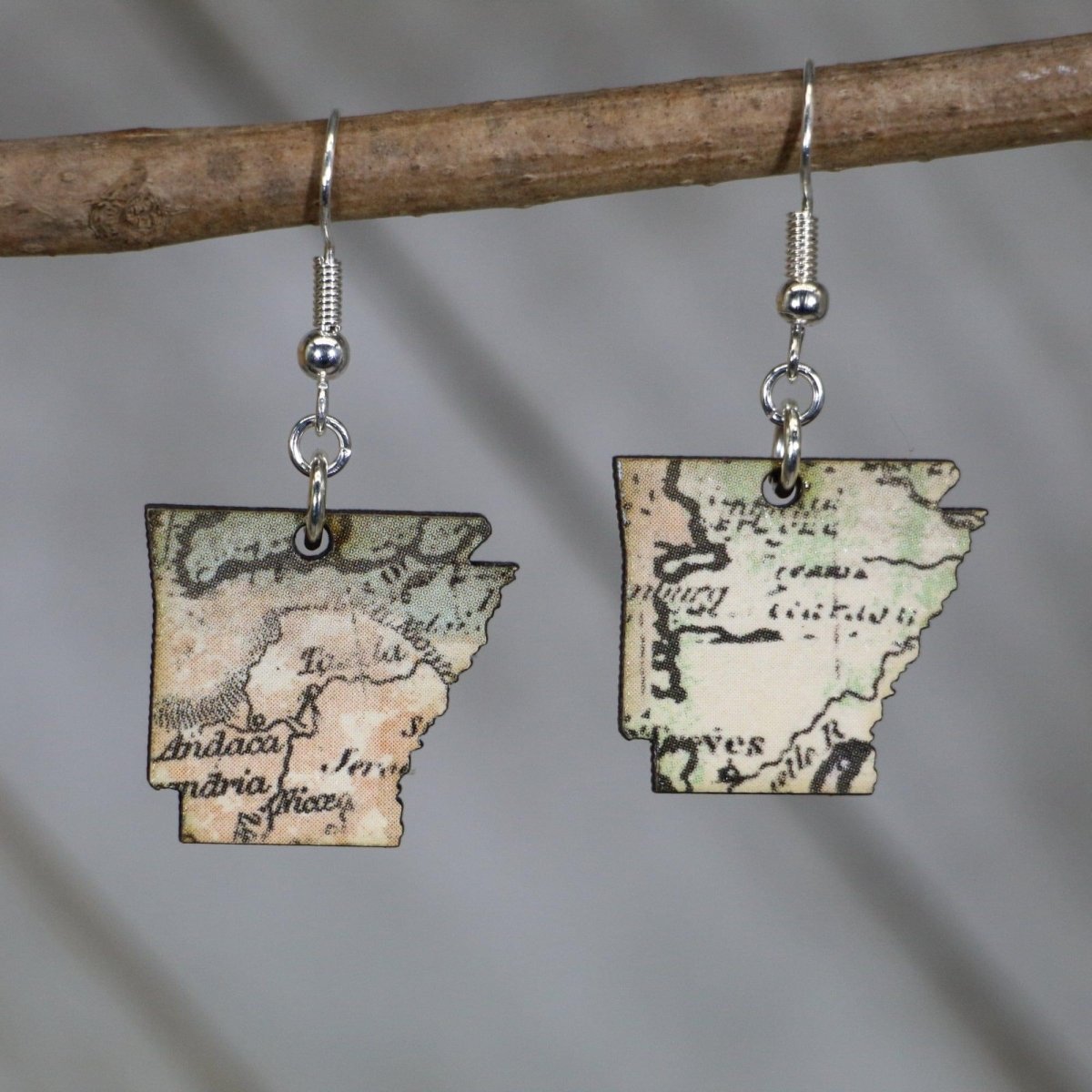 Arkansas State Wooden Earrings | Travel Souvenir Jewelry by Cate's Concepts, LLC, handmade jewelry main product photo