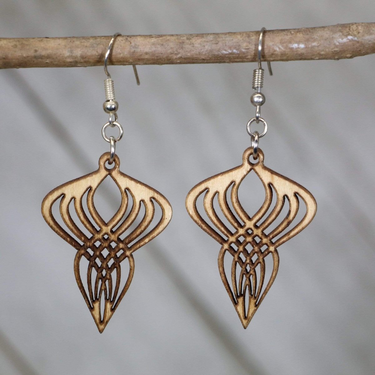 Gatsby Twist Wooden Dangle Earrings | Art Deco Vintage Jewelry detail view by Cate's Concepts, LLC